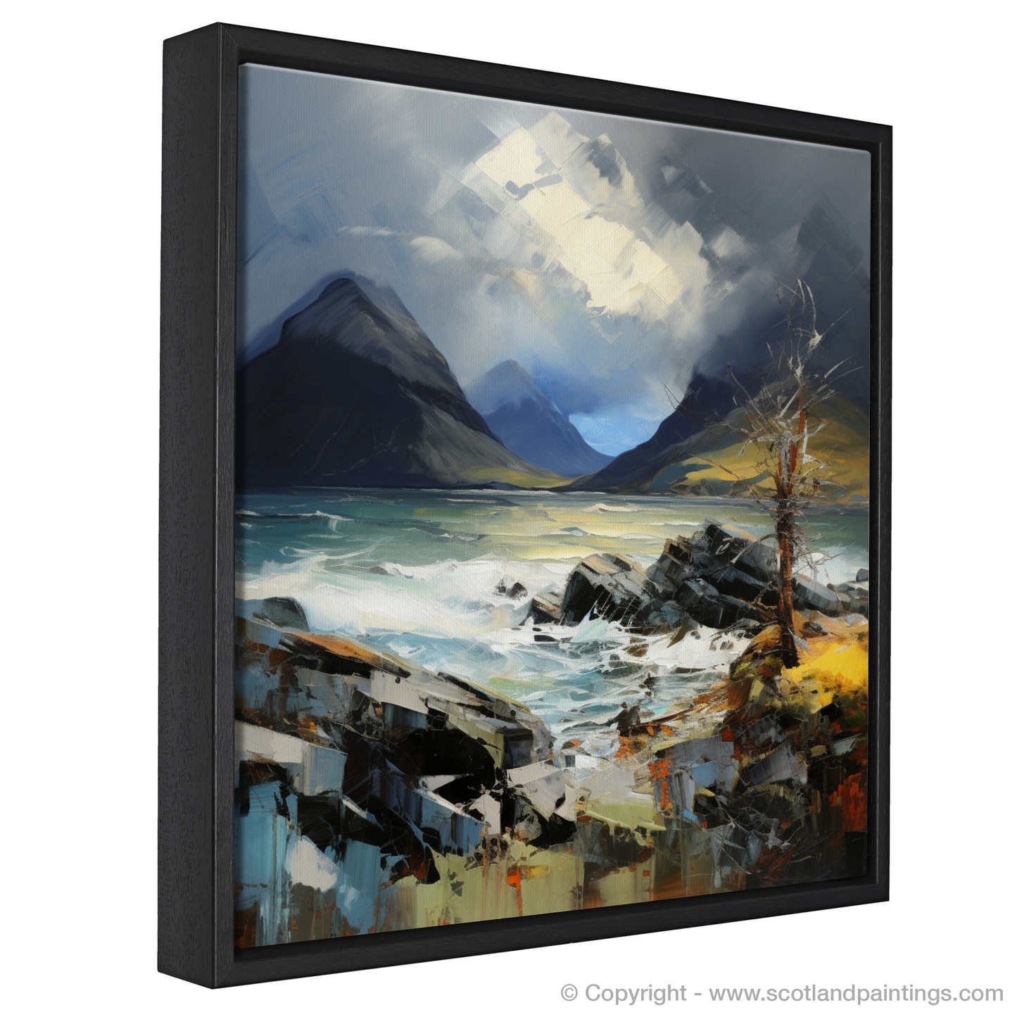 Painting and Art Print of Elgol Bay with a stormy sky entitled "Storm's Embrace at Elgol Bay".