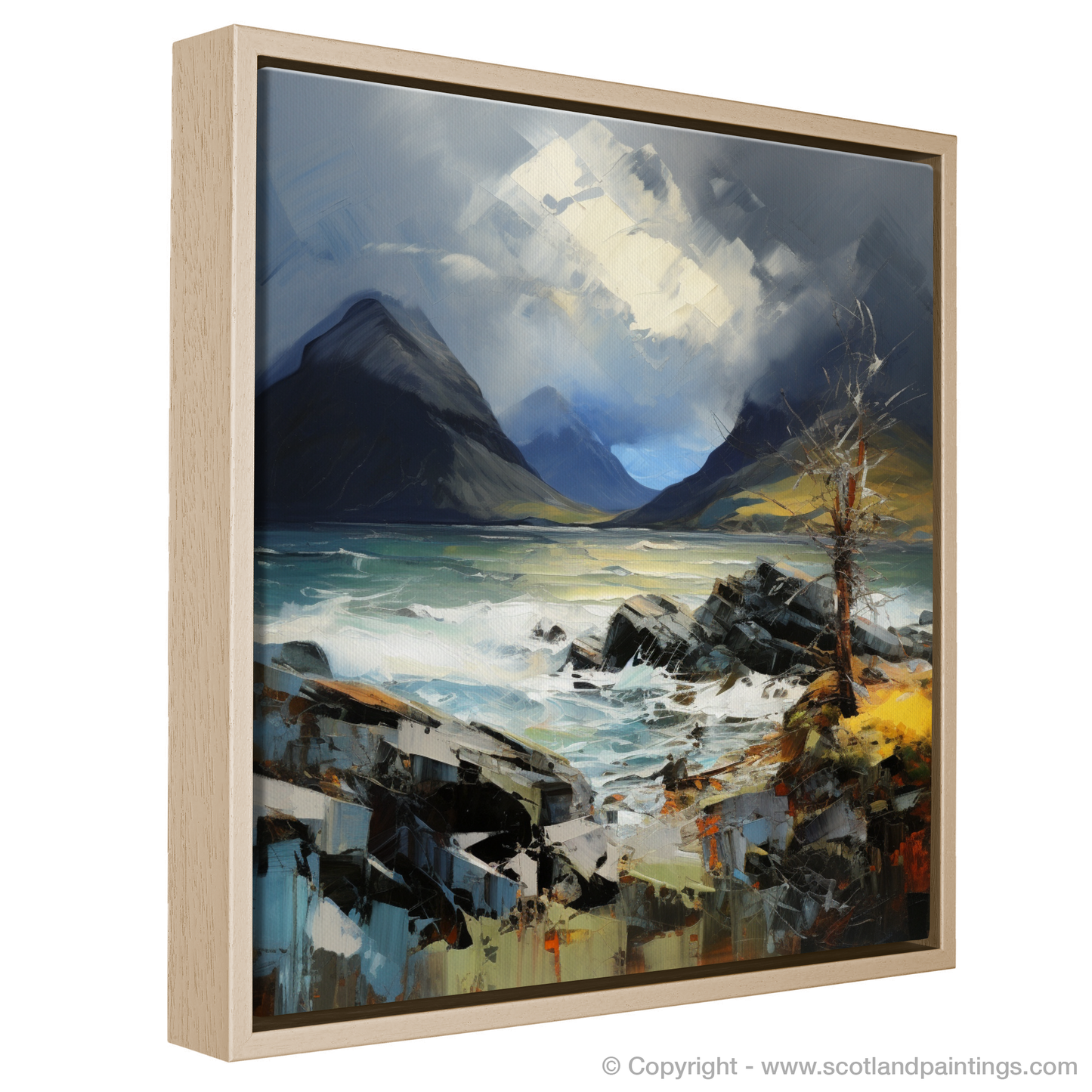 Painting and Art Print of Elgol Bay with a stormy sky entitled "Storm's Embrace at Elgol Bay".