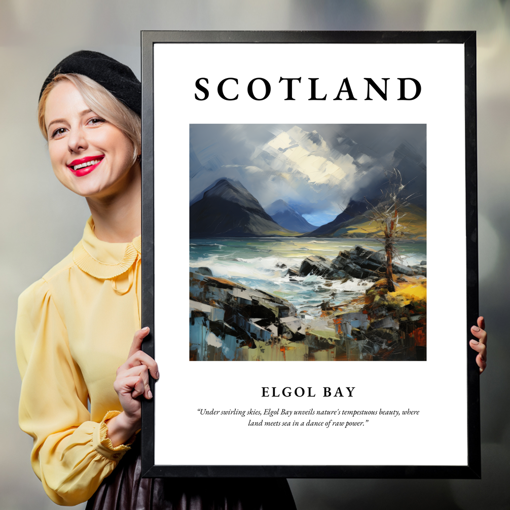 Person holding a poster of Elgol Bay