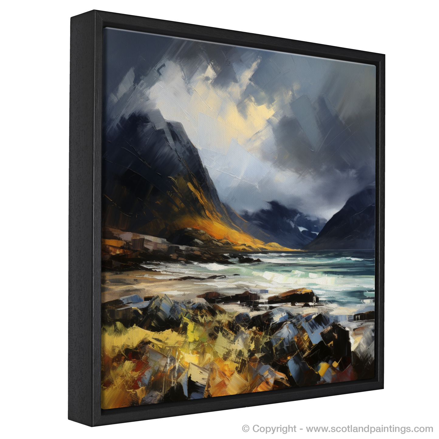 Painting and Art Print of Elgol Bay with a stormy sky entitled "Storm's Embrace at Elgol Bay".