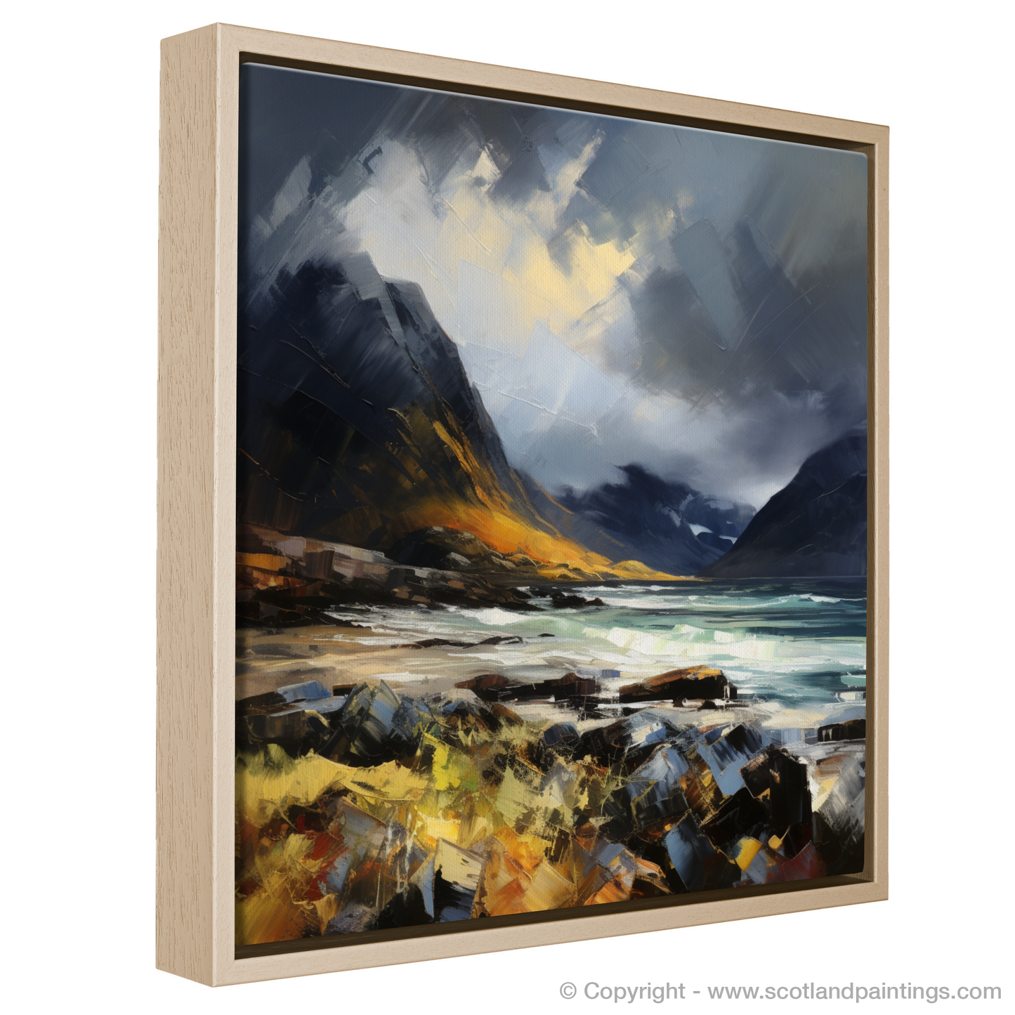 Painting and Art Print of Elgol Bay with a stormy sky entitled "Storm's Embrace at Elgol Bay".