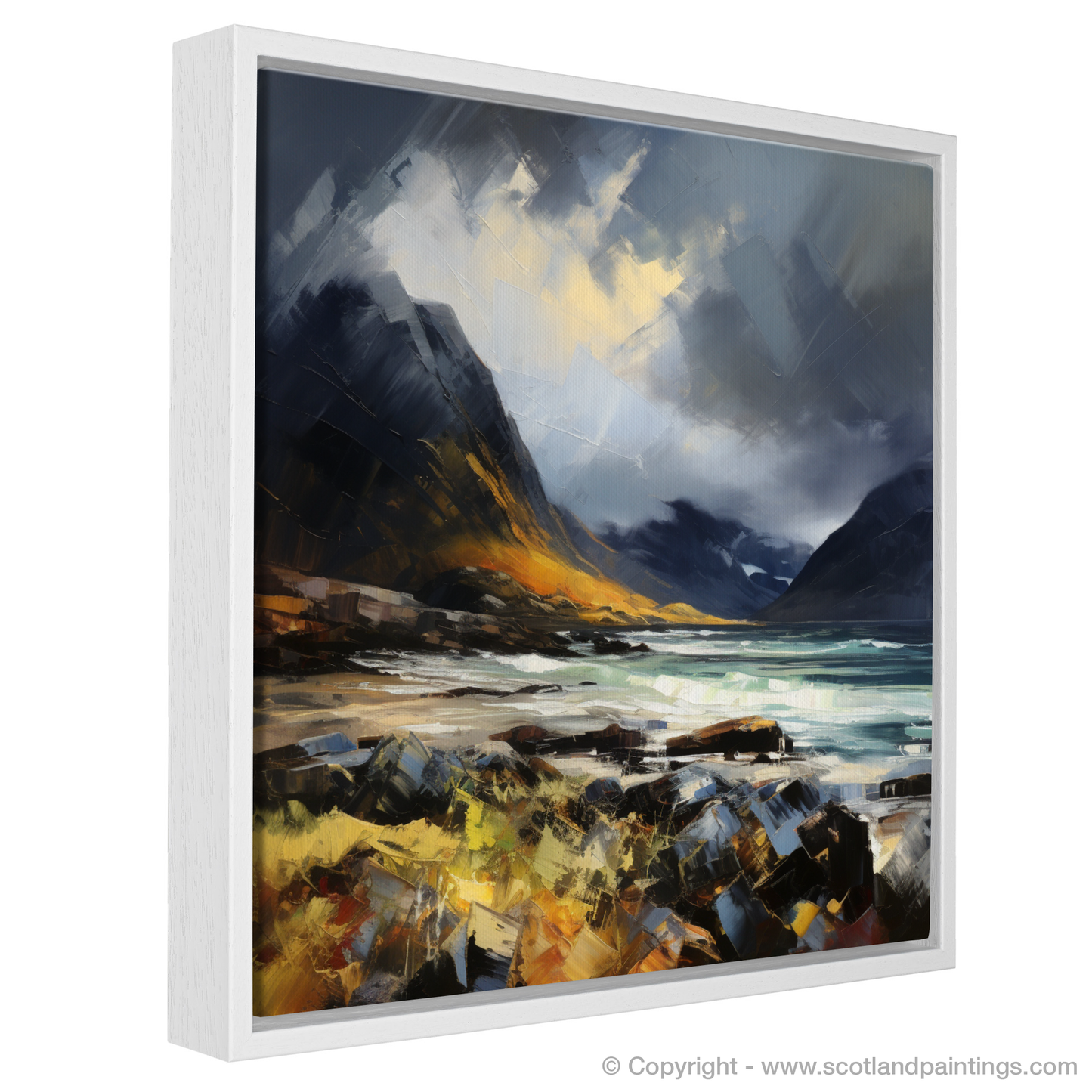 Painting and Art Print of Elgol Bay with a stormy sky entitled "Storm's Embrace at Elgol Bay".