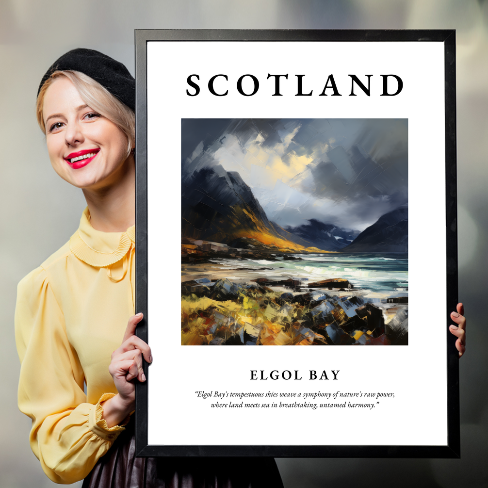 Person holding a poster of Elgol Bay