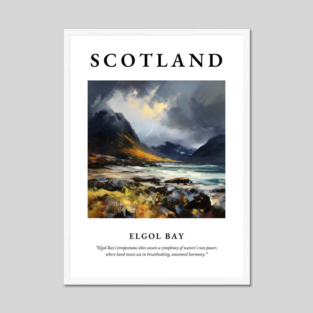 Poster in a white frame with the word Scotland