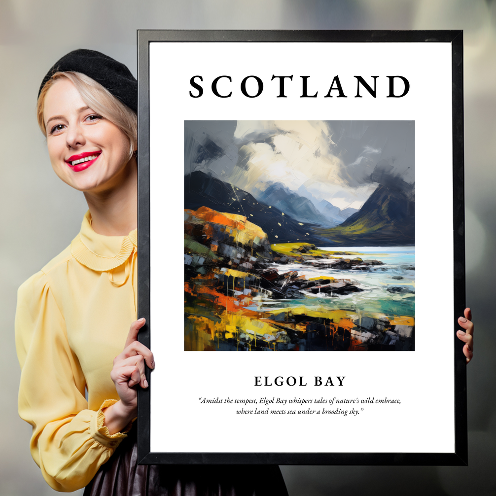 Person holding a poster of Elgol Bay