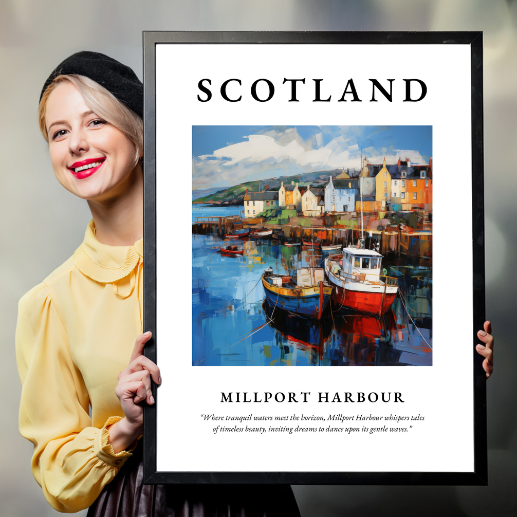 Person holding a poster of Millport Harbour