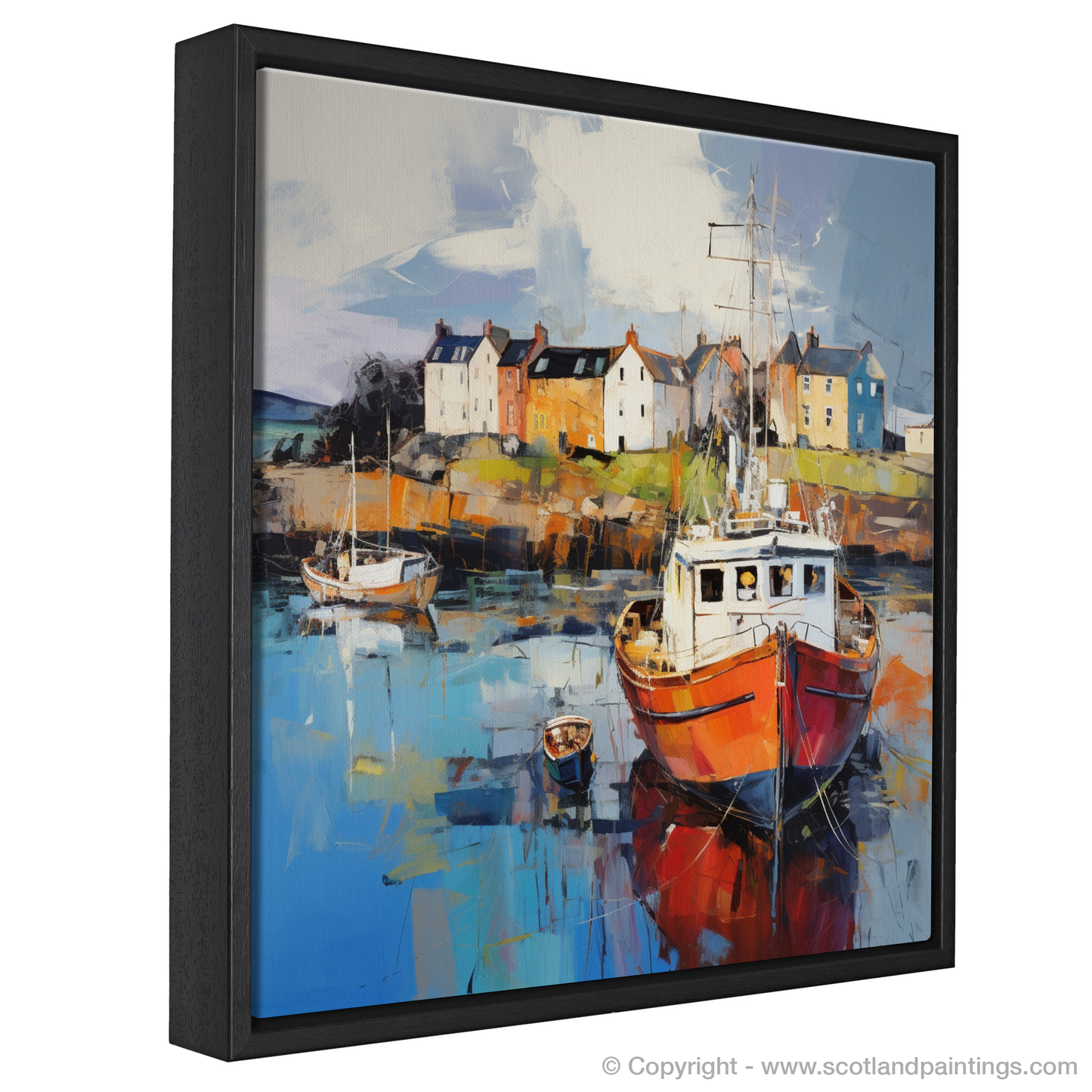 Painting and Art Print of Millport Harbour, Isle of Cumbrae entitled "Expressionist Serenade: Millport Harbour's Dance of Colour and Light".