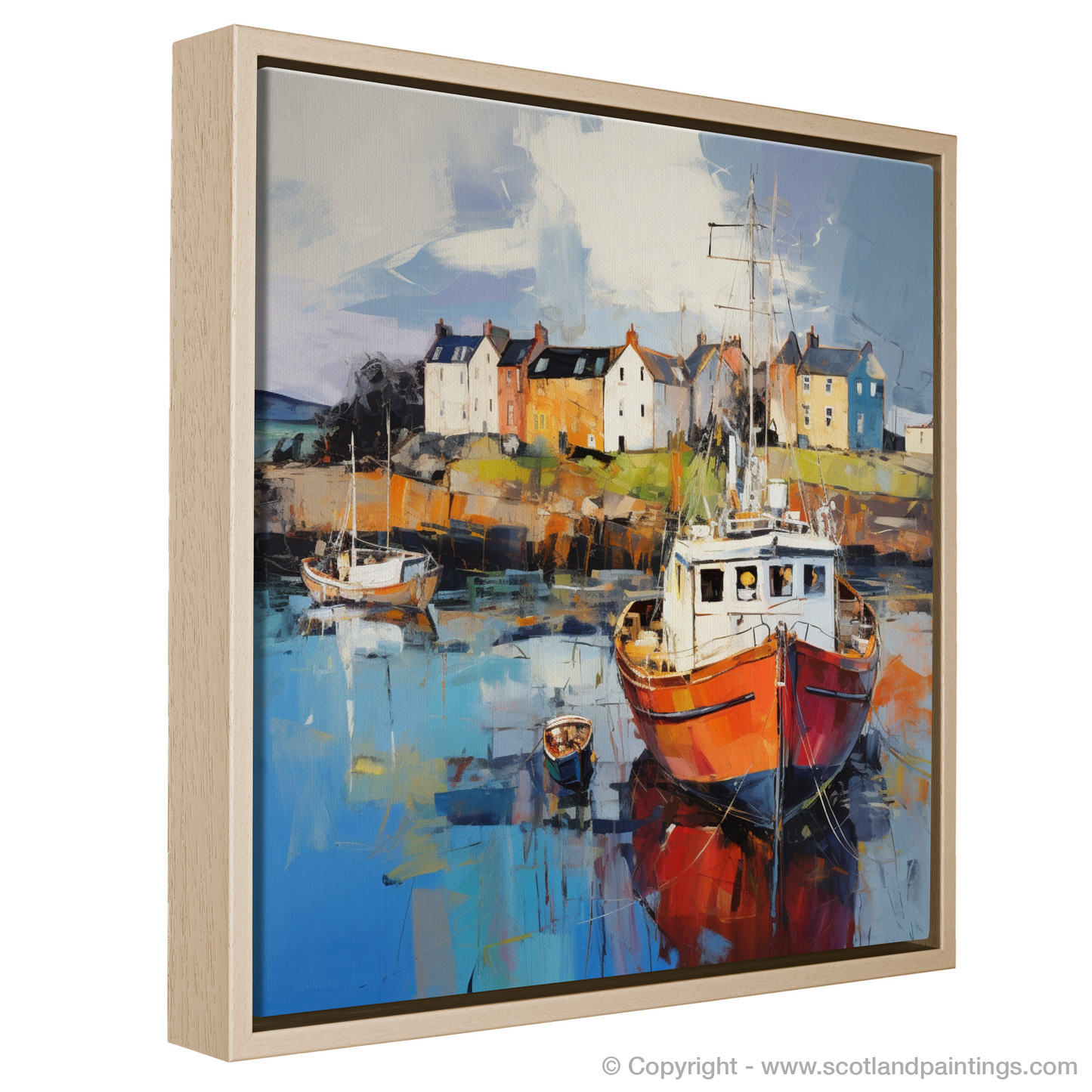 Painting and Art Print of Millport Harbour, Isle of Cumbrae entitled "Expressionist Serenade: Millport Harbour's Dance of Colour and Light".