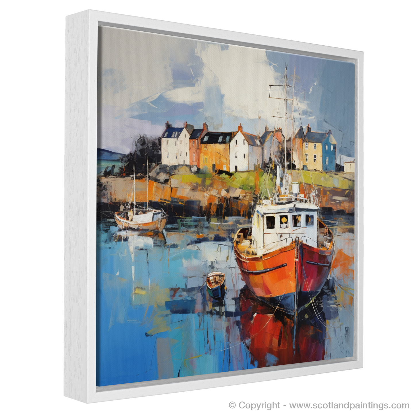 Painting and Art Print of Millport Harbour, Isle of Cumbrae entitled "Expressionist Serenade: Millport Harbour's Dance of Colour and Light".