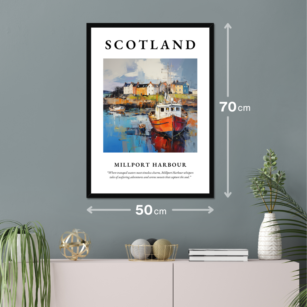 Poster of Millport Harbour hanging on a wall