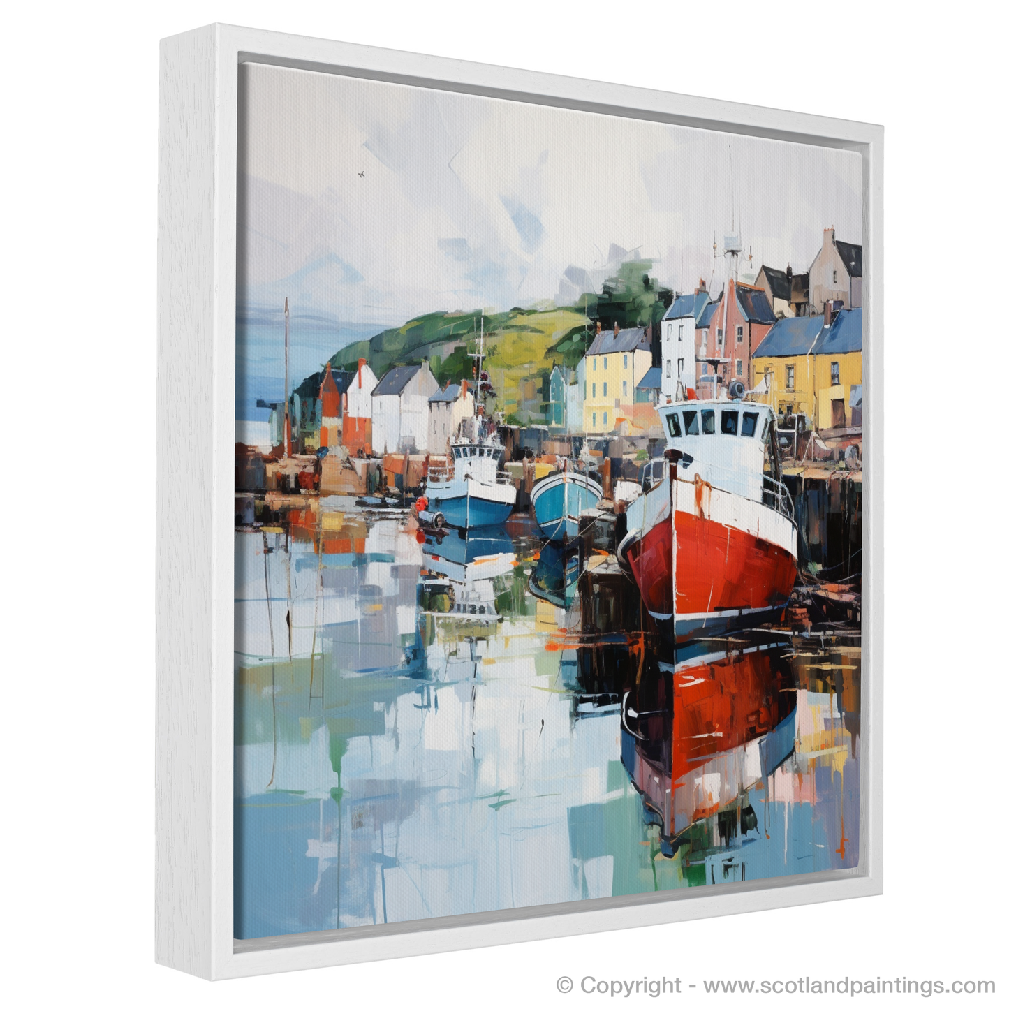 Painting and Art Print of Millport Harbour, Isle of Cumbrae entitled "Millport Harbour Essence: A Dance of Colour and Light".