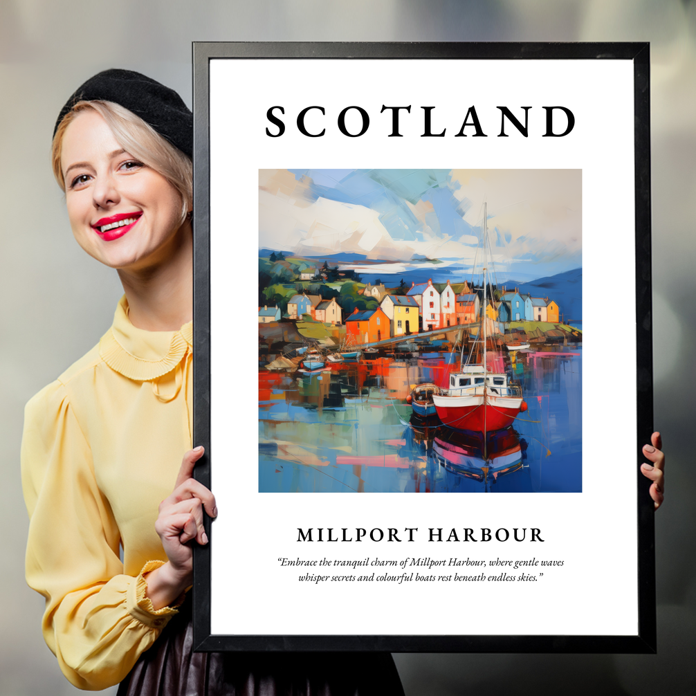 Person holding a poster of Millport Harbour