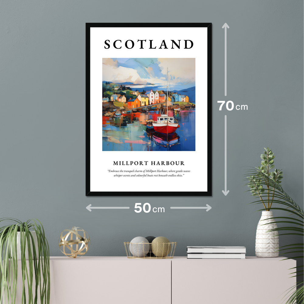 Poster of Millport Harbour hanging on a wall