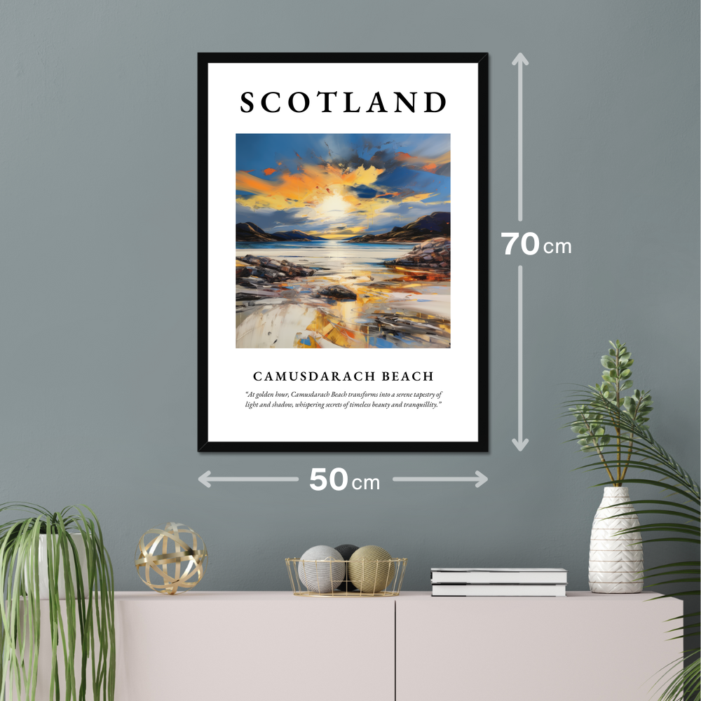 Poster of Camusdarach Beach hanging on a wall