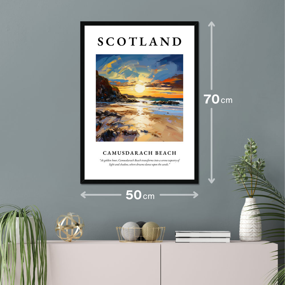 Poster of Camusdarach Beach hanging on a wall