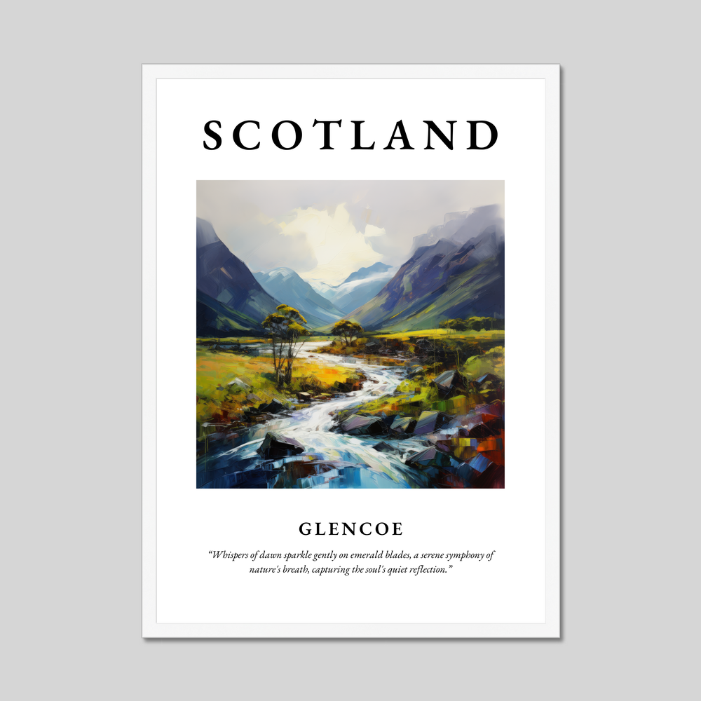 Poster in a white frame with the word Scotland