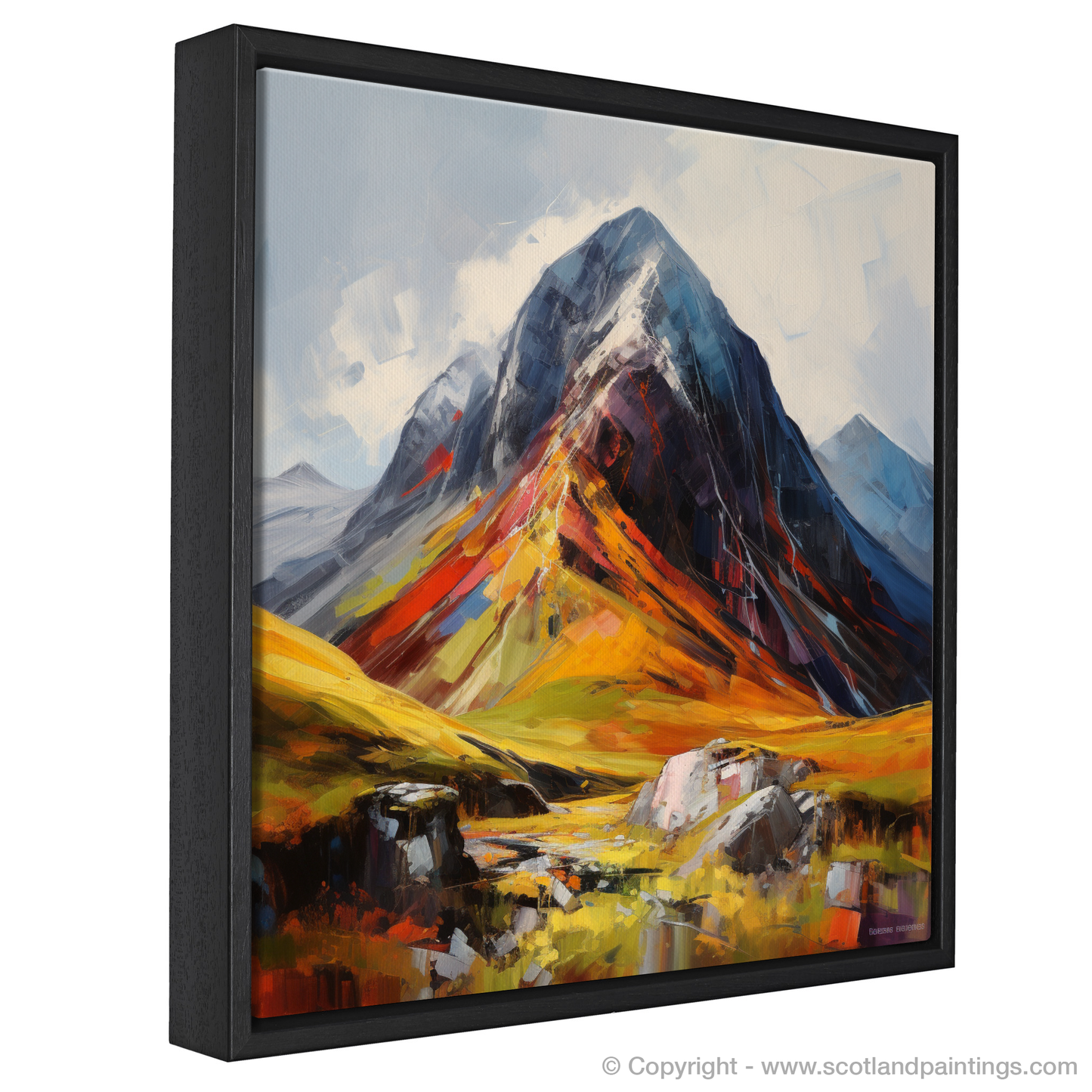 Painting and Art Print of Stob Coire Raineach (Buachaille Etive Beag) entitled "Fiery Embrace of Stob Coire Raineach".