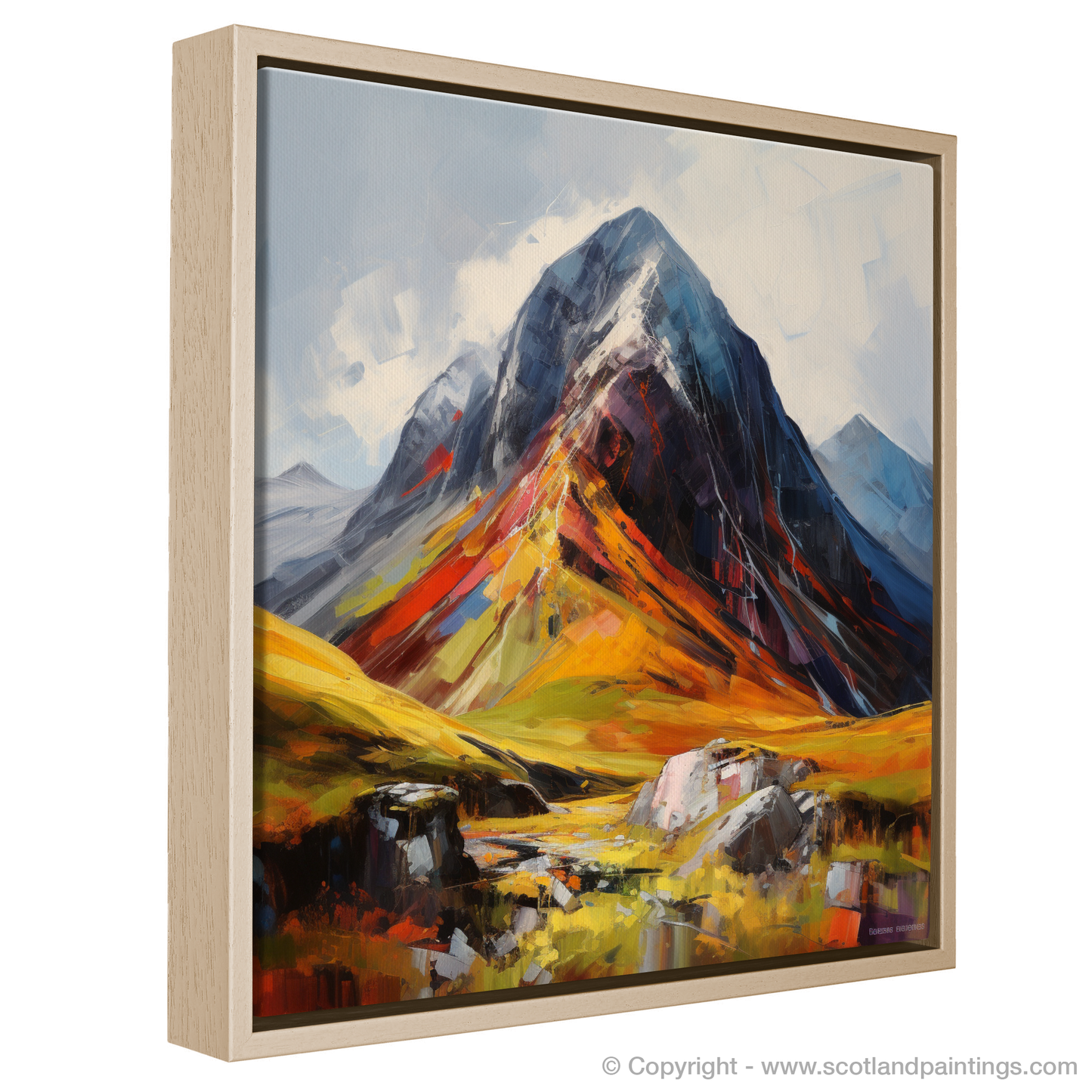 Painting and Art Print of Stob Coire Raineach (Buachaille Etive Beag) entitled "Fiery Embrace of Stob Coire Raineach".