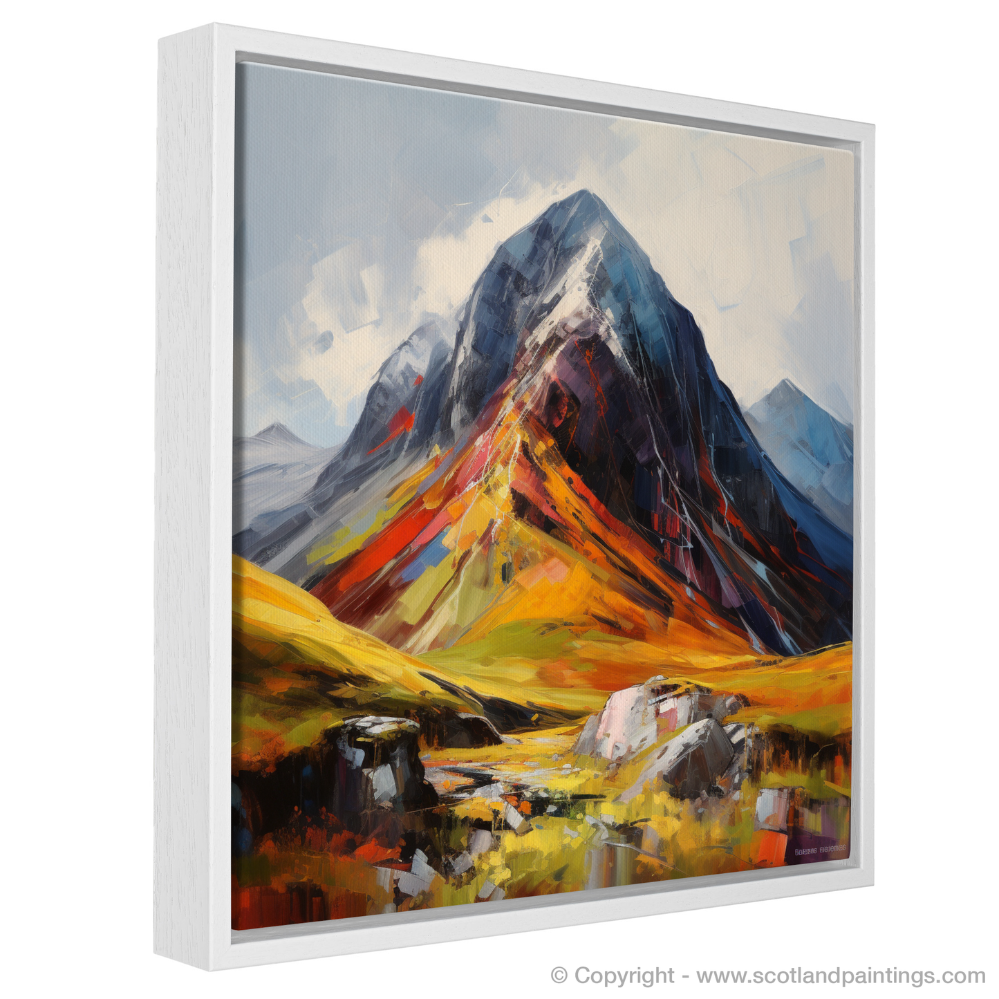 Painting and Art Print of Stob Coire Raineach (Buachaille Etive Beag) entitled "Fiery Embrace of Stob Coire Raineach".