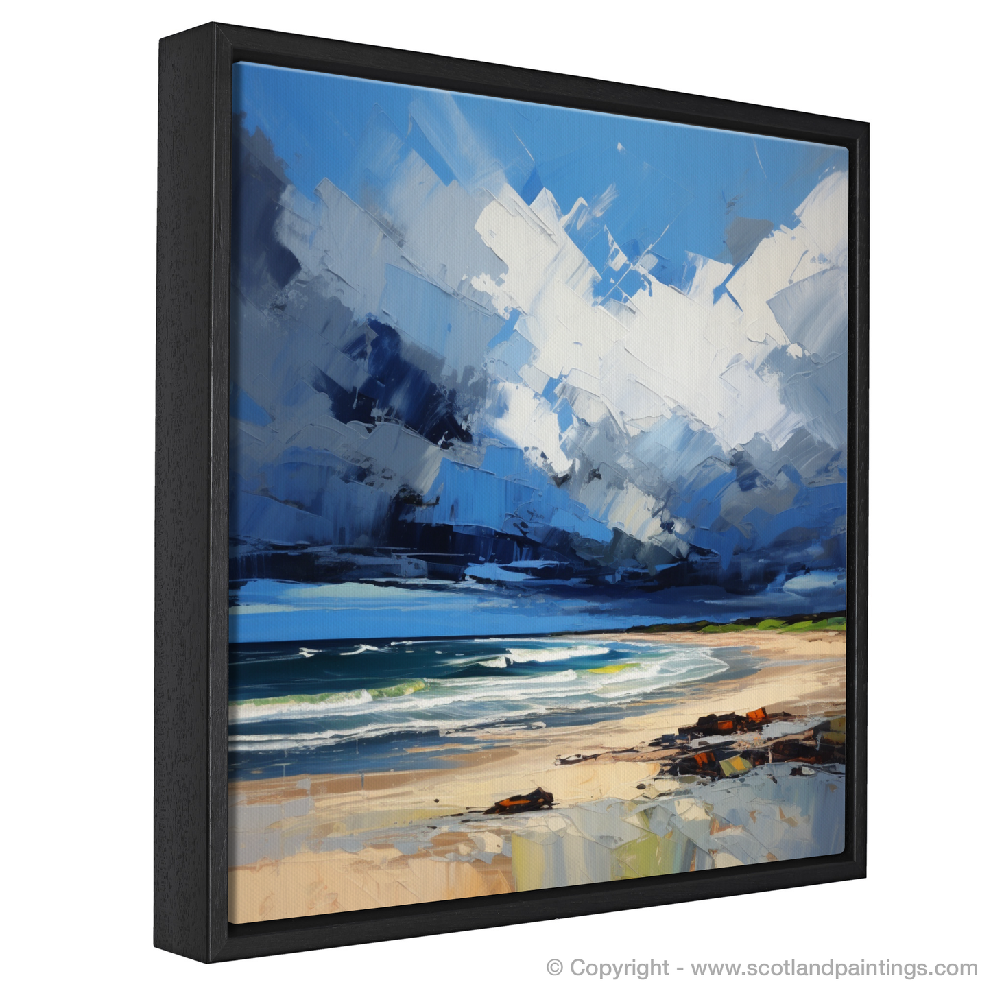 Painting and Art Print of Gullane Beach with a stormy sky entitled "Stormy Skies over Gullane Beach: An Expressionist Ode to Scotland's Coastal Majesty".