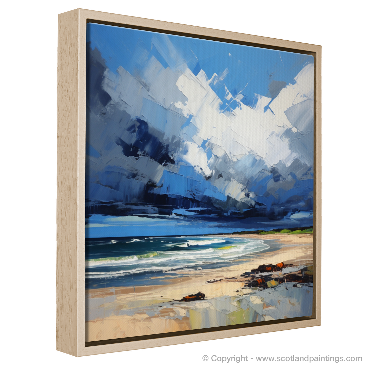 Painting and Art Print of Gullane Beach with a stormy sky entitled "Stormy Skies over Gullane Beach: An Expressionist Ode to Scotland's Coastal Majesty".