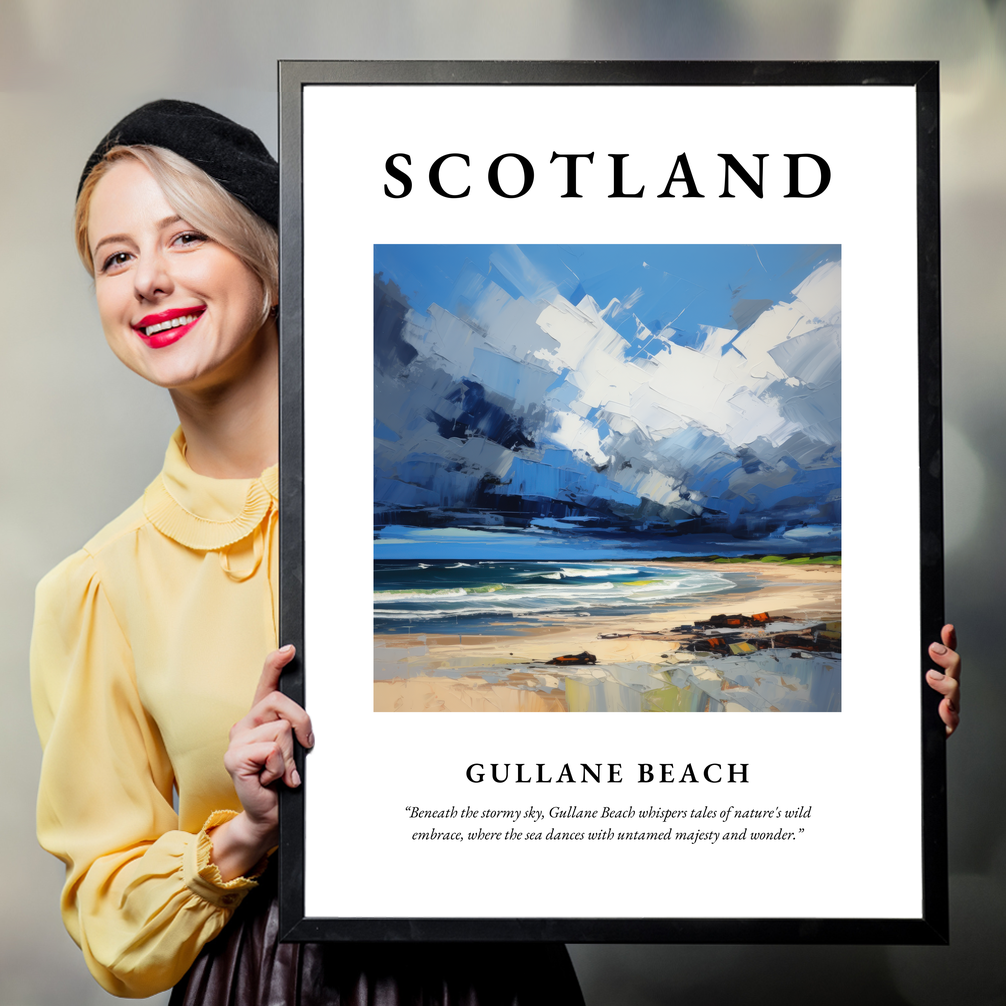 Person holding a poster of Gullane Beach