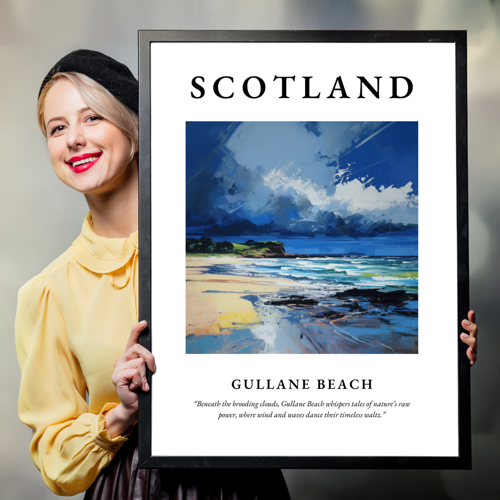 Person holding a poster of Gullane Beach