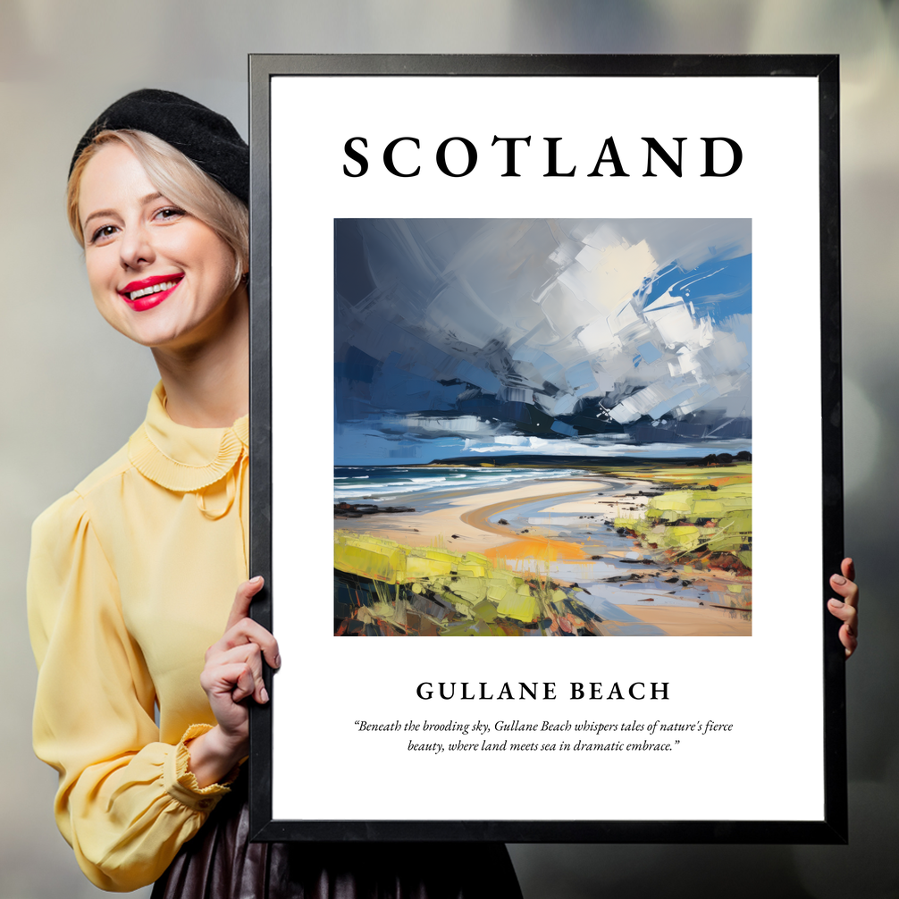 Person holding a poster of Gullane Beach