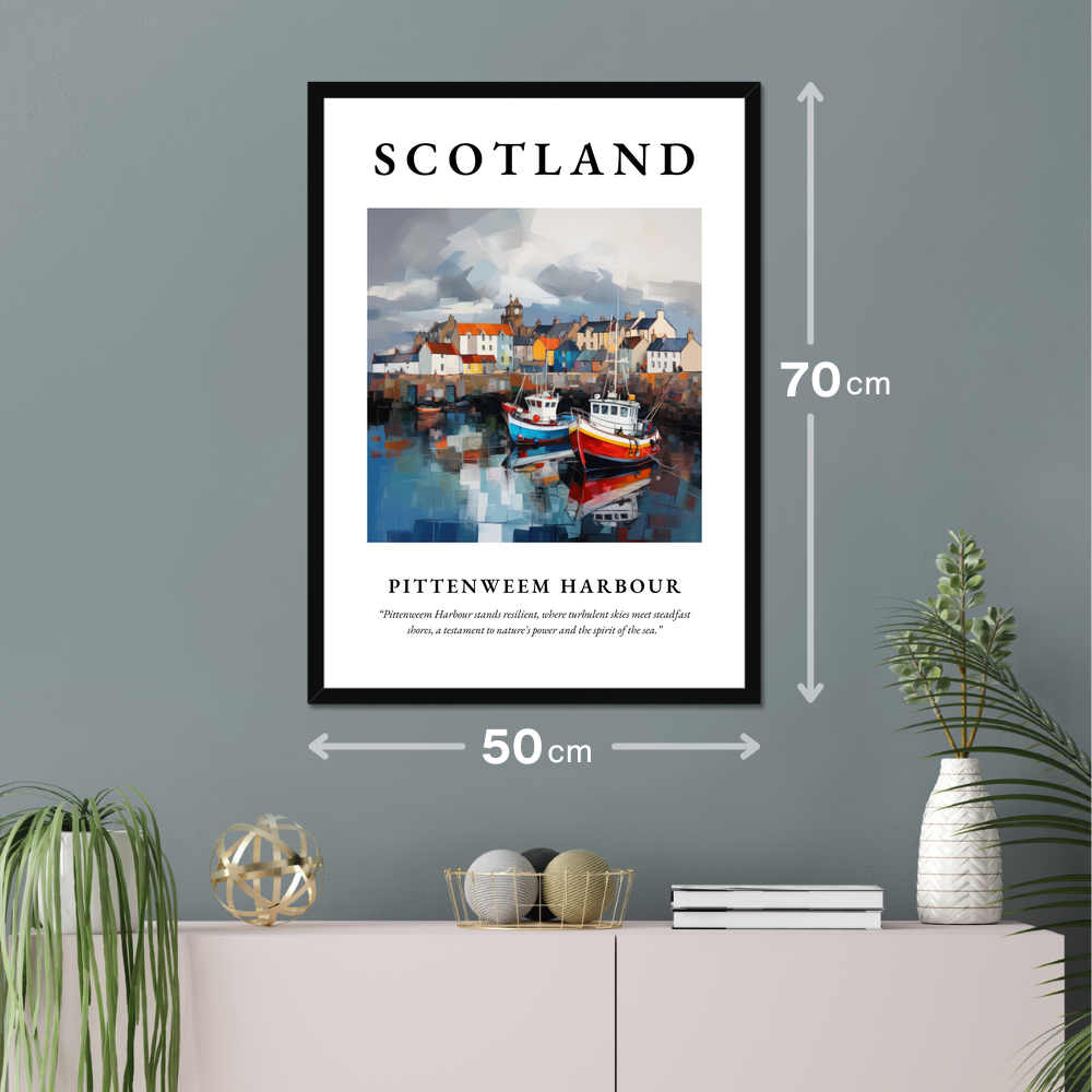 Poster of Pittenweem Harbour hanging on a wall