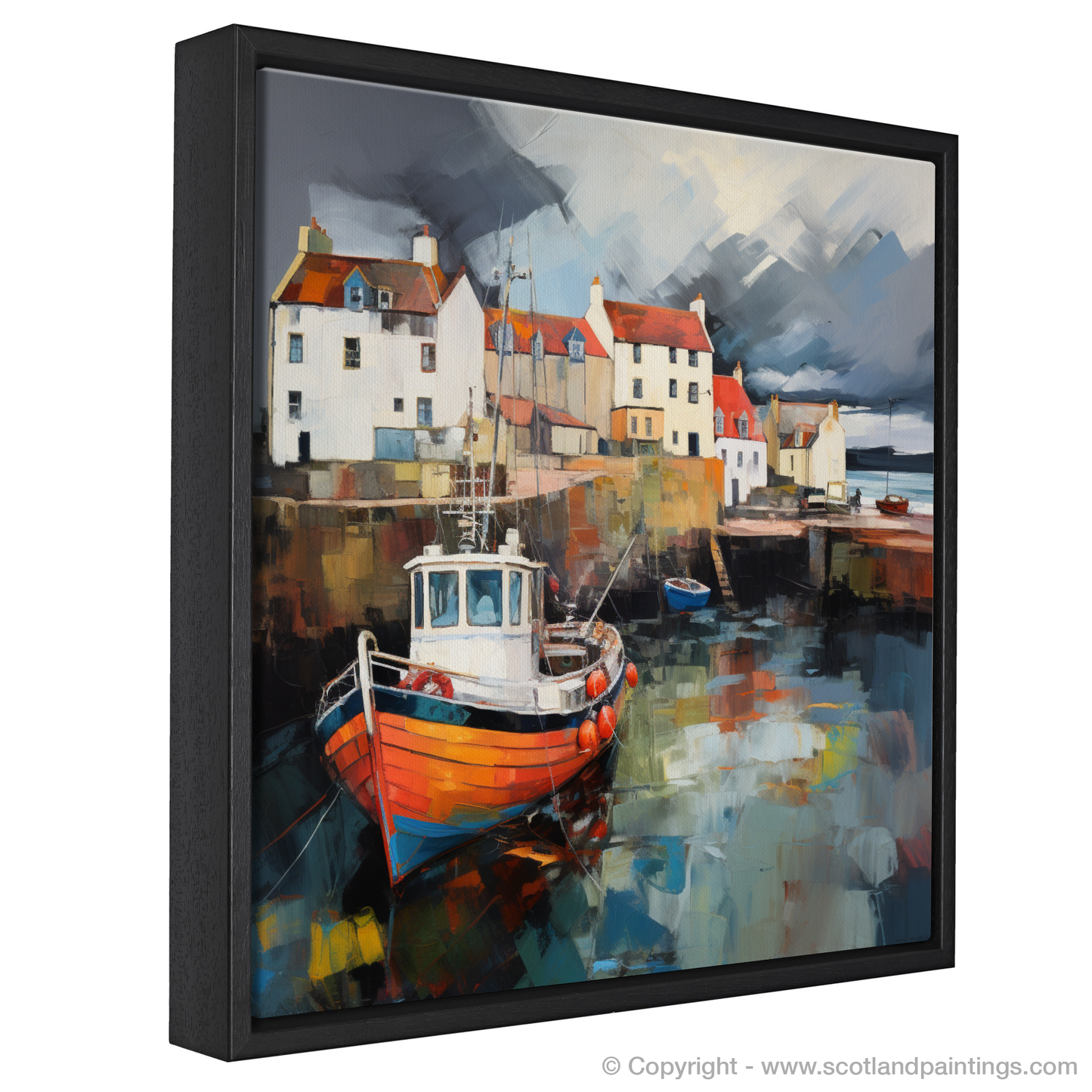 Painting and Art Print of Pittenweem Harbour with a stormy sky entitled "Tempestuous Skies over Pittenweem Harbour".