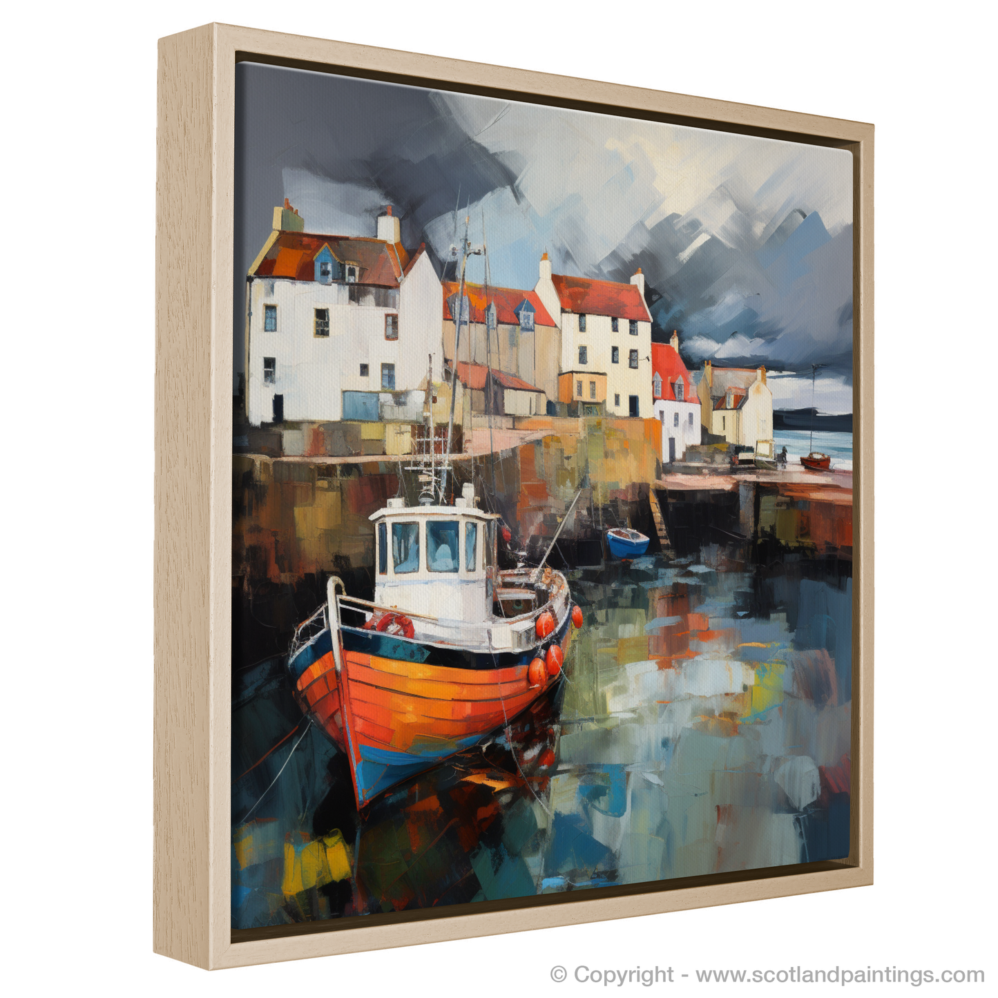 Painting and Art Print of Pittenweem Harbour with a stormy sky entitled "Tempestuous Skies over Pittenweem Harbour".