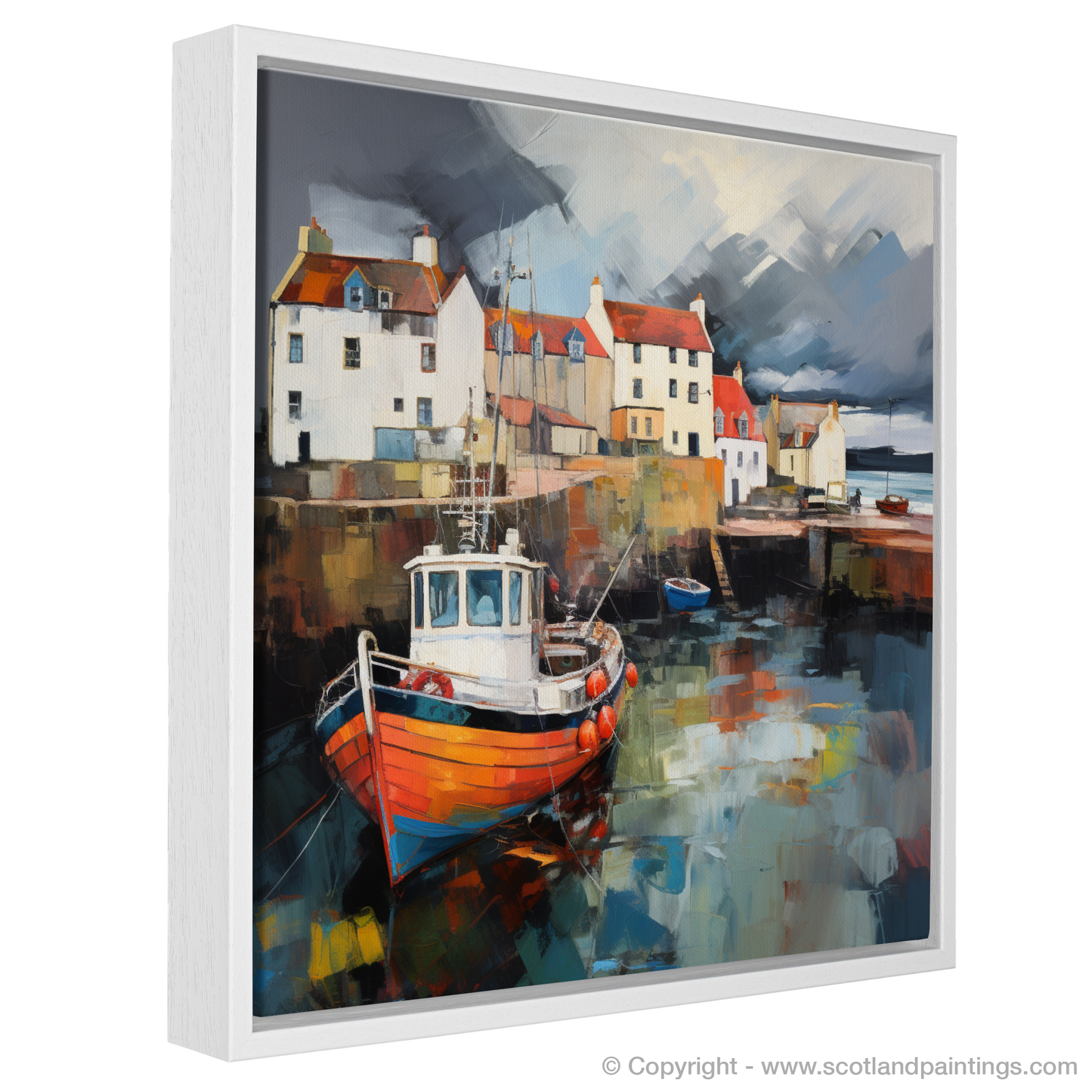 Painting and Art Print of Pittenweem Harbour with a stormy sky entitled "Tempestuous Skies over Pittenweem Harbour".