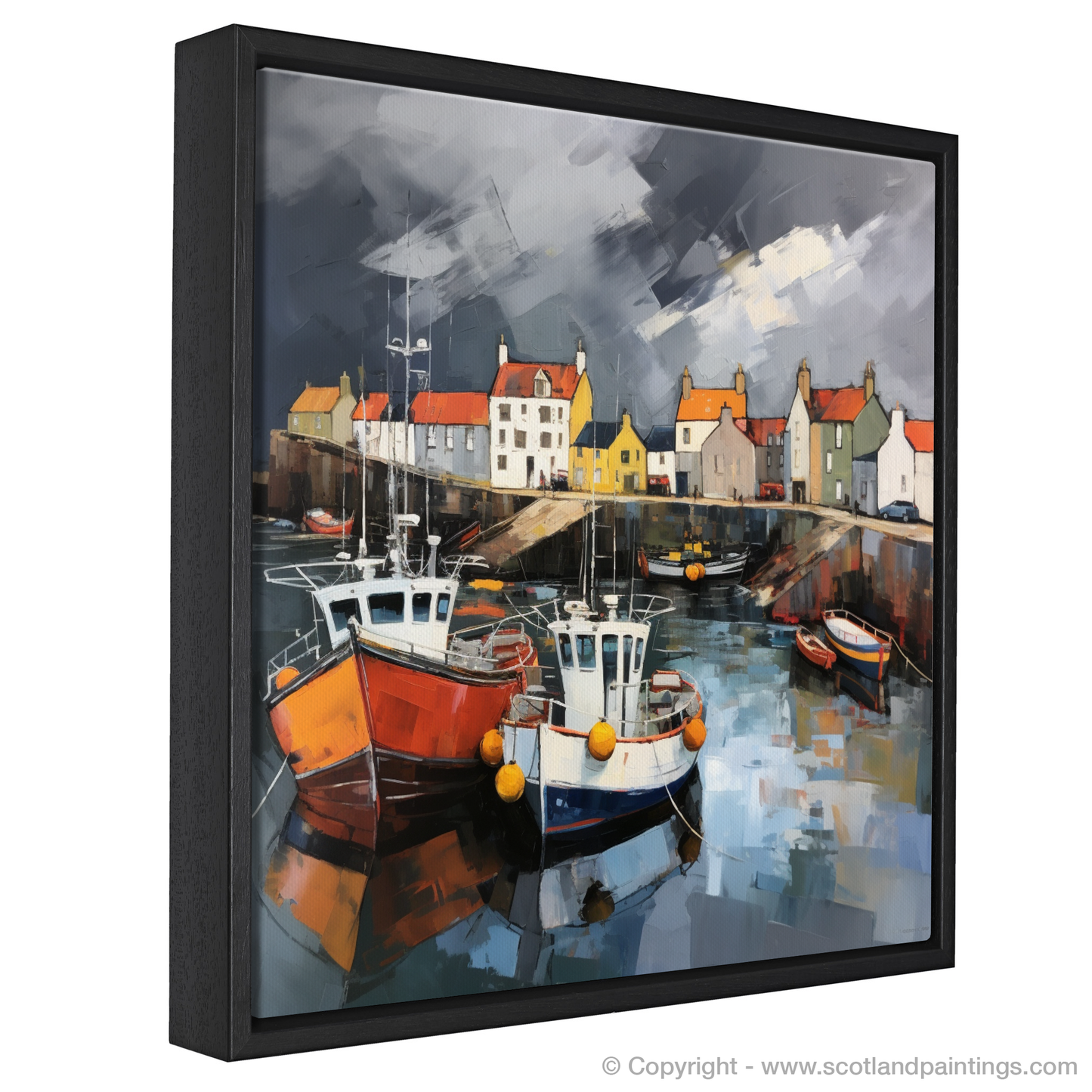 Painting and Art Print of Pittenweem Harbour with a stormy sky entitled "Stormy Serenity at Pittenweem Harbour".