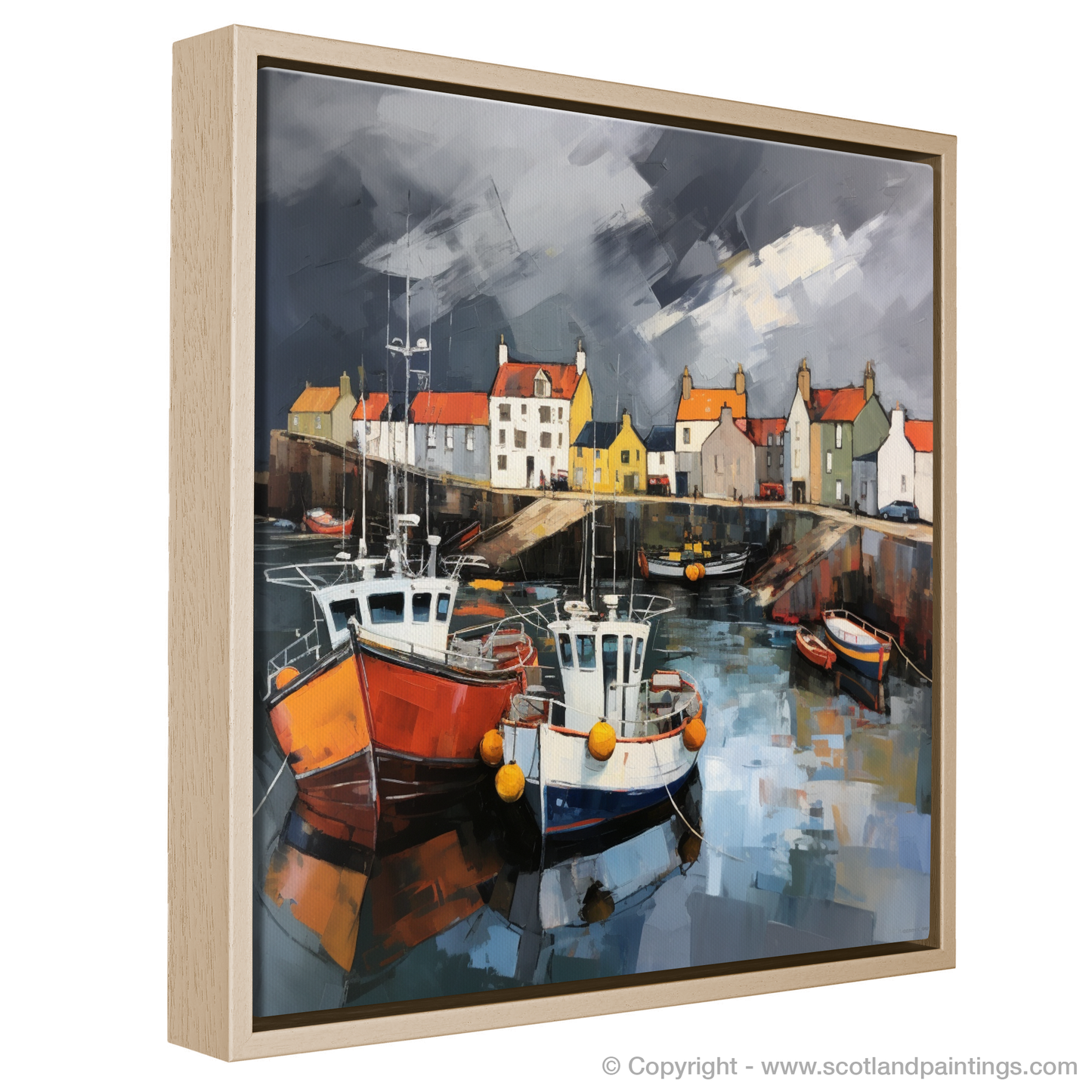 Painting and Art Print of Pittenweem Harbour with a stormy sky entitled "Stormy Serenity at Pittenweem Harbour".