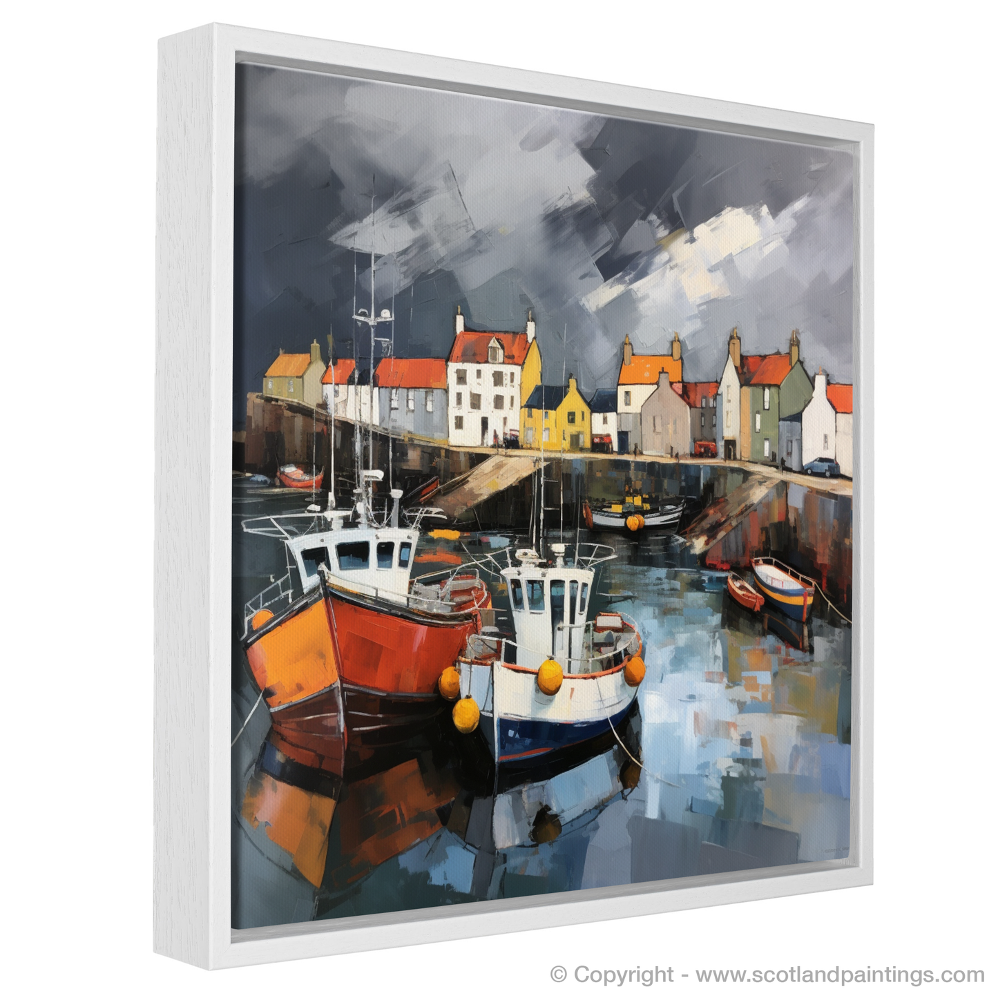 Painting and Art Print of Pittenweem Harbour with a stormy sky entitled "Stormy Serenity at Pittenweem Harbour".