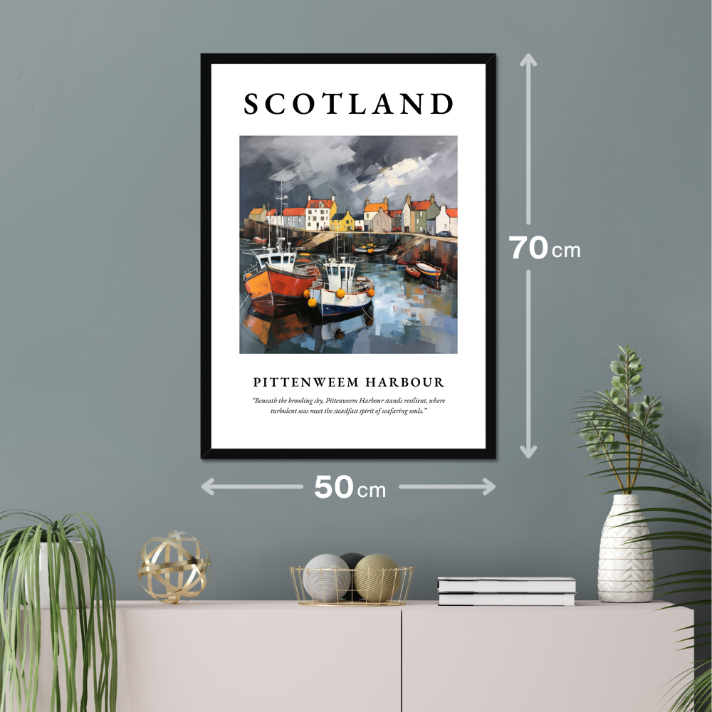 Poster of Pittenweem Harbour hanging on a wall