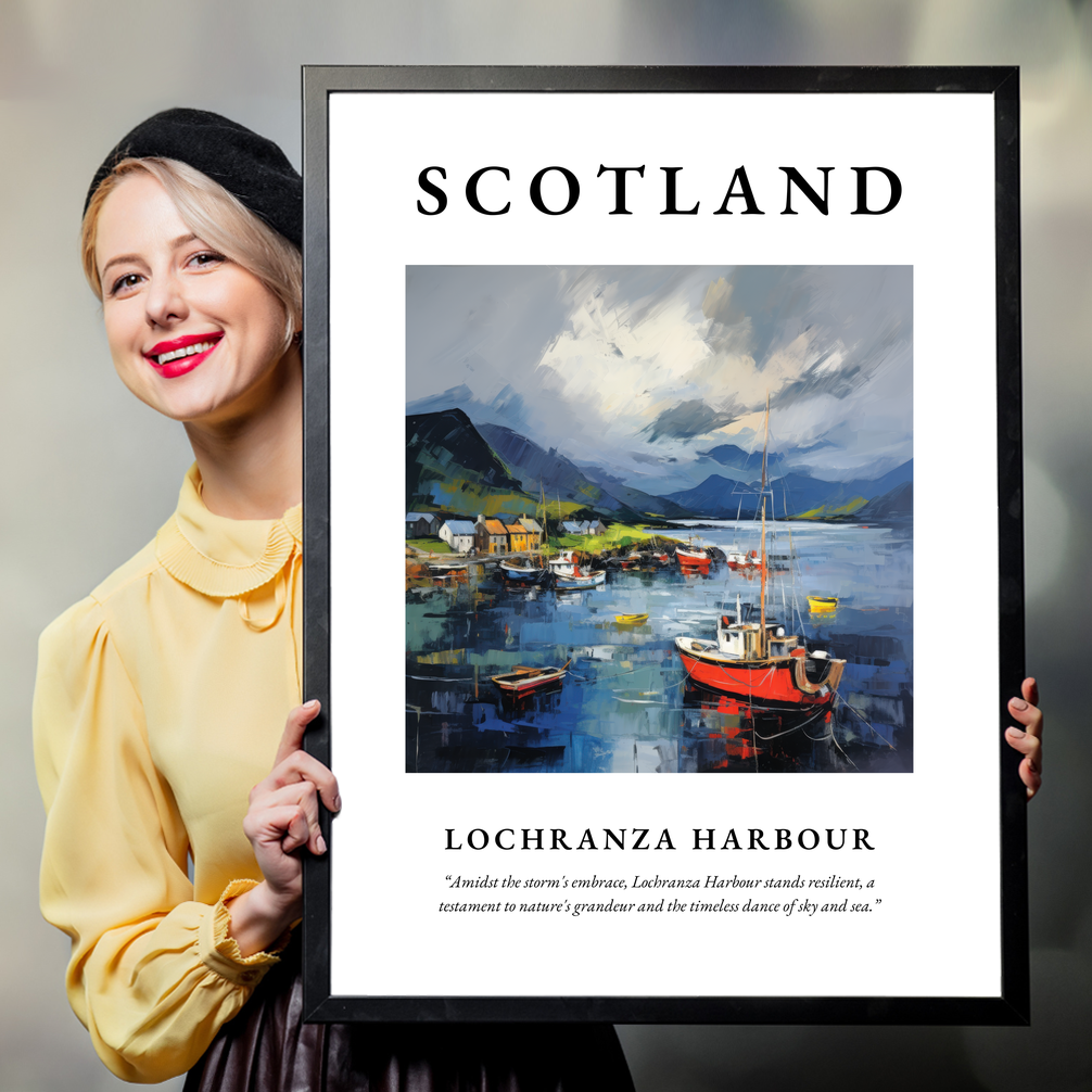 Person holding a poster of Lochranza Harbour