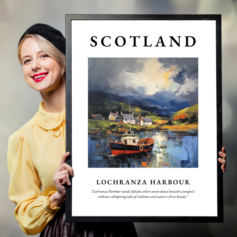 Person holding a poster of Lochranza Harbour