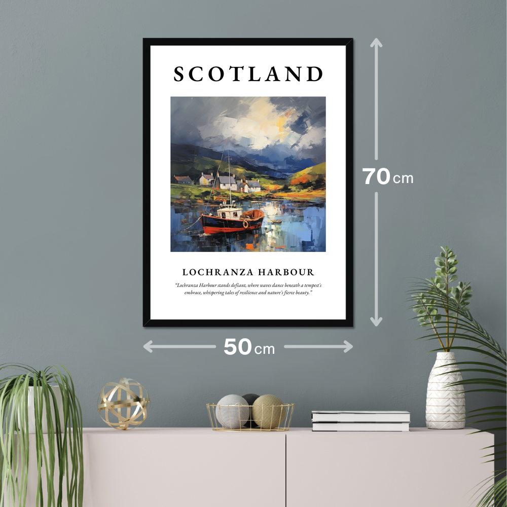 Poster of Lochranza Harbour hanging on a wall