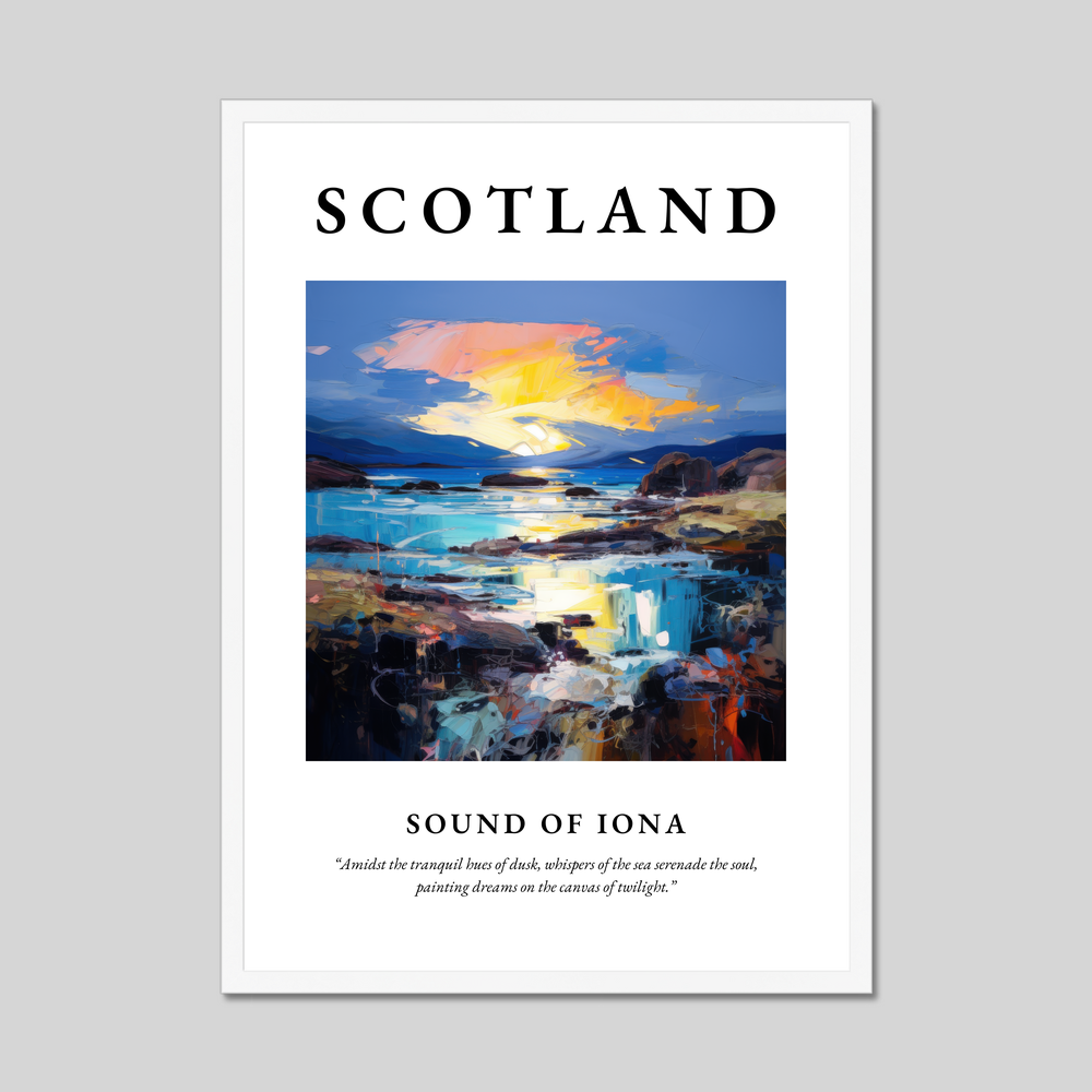 Poster in a white frame with the word Scotland