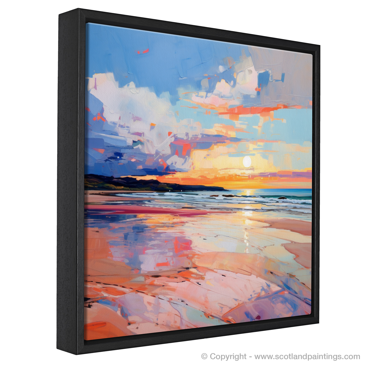 Painting and Art Print of Gullane Beach at sunset entitled "Sunset Symphony at Gullane Beach".