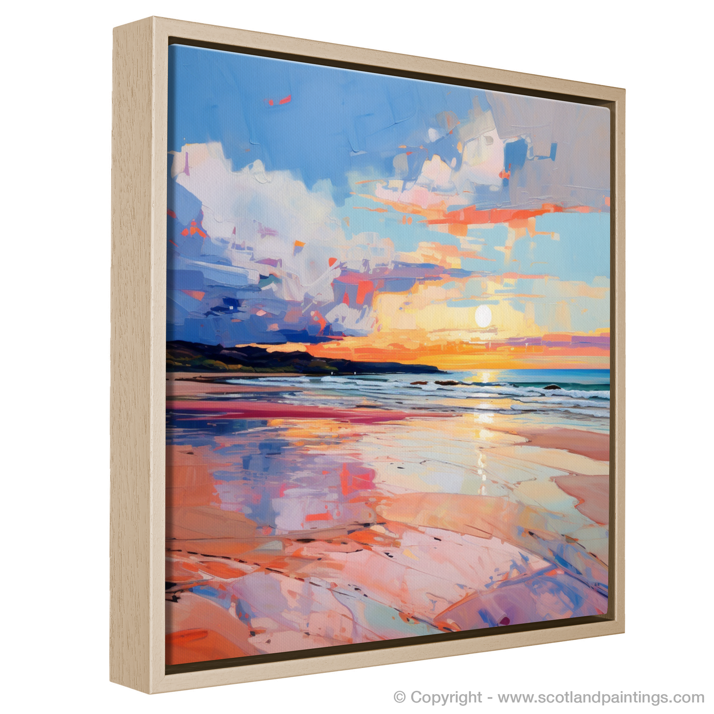 Painting and Art Print of Gullane Beach at sunset entitled "Sunset Symphony at Gullane Beach".