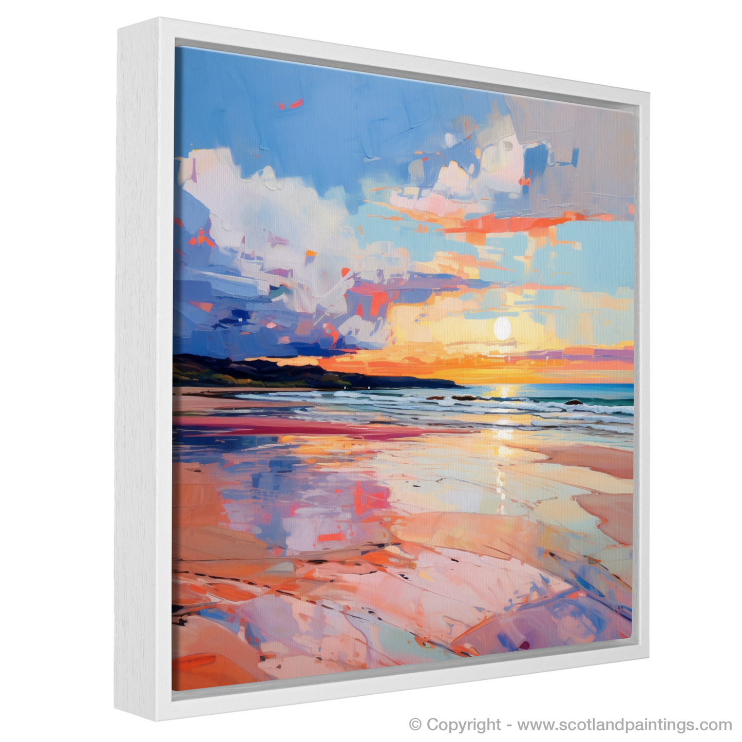 Painting and Art Print of Gullane Beach at sunset entitled "Sunset Symphony at Gullane Beach".