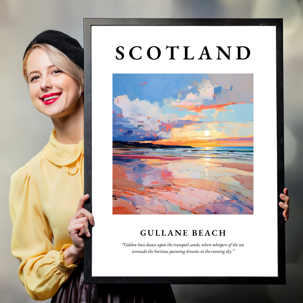 Person holding a poster of Gullane Beach