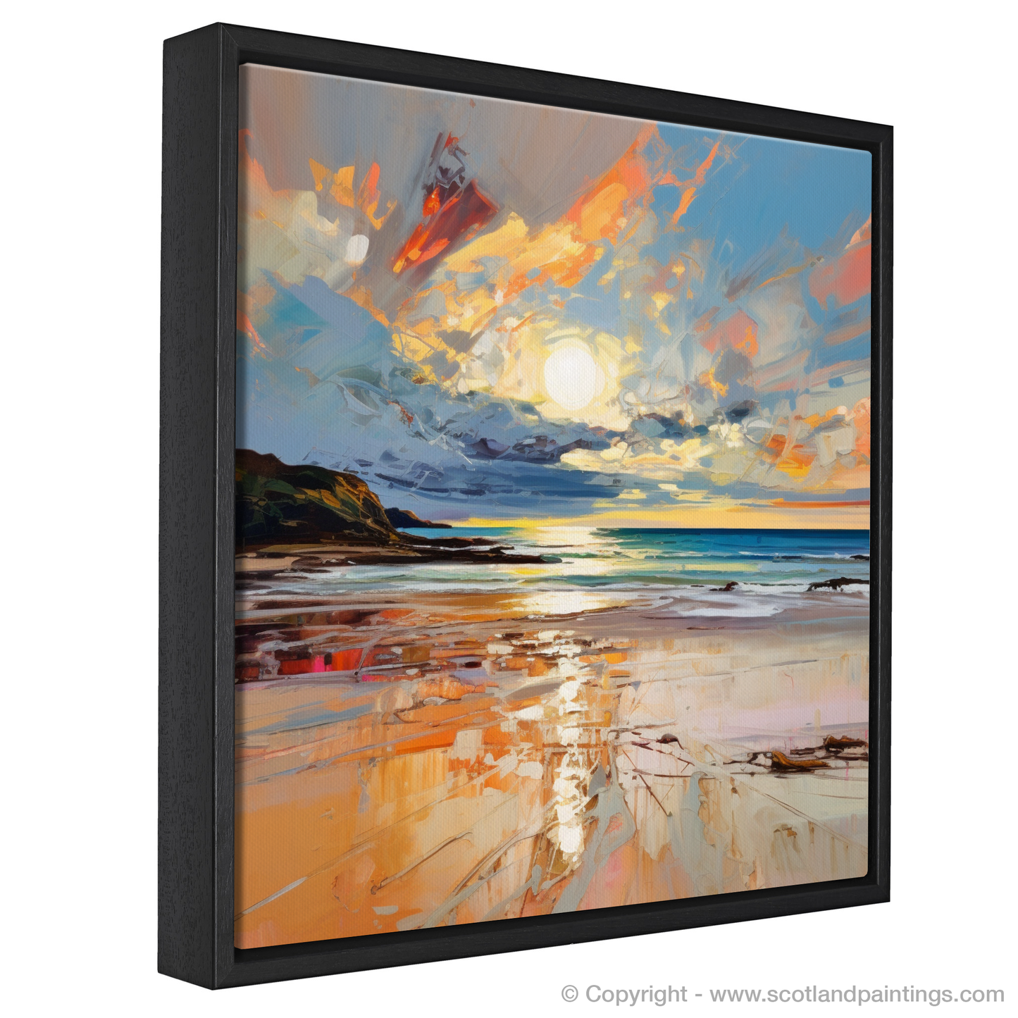 Painting and Art Print of Gullane Beach at sunset entitled "Gullane Beach at Sunset: An Expressionist Ode to Scottish Shores".