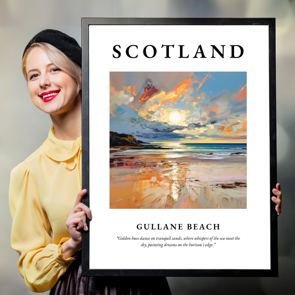 Person holding a poster of Gullane Beach