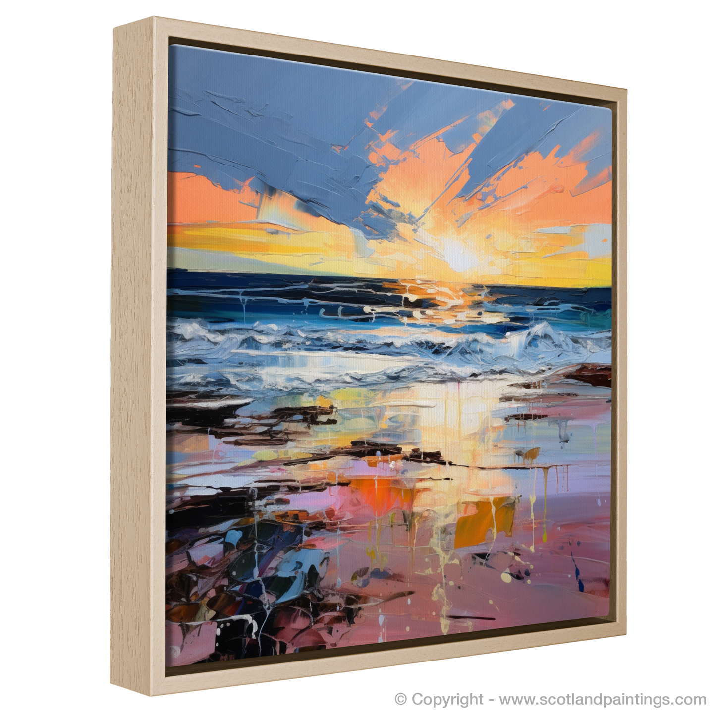 Painting and Art Print of Gullane Beach at sunset entitled "Sunset Serenade at Gullane Beach".