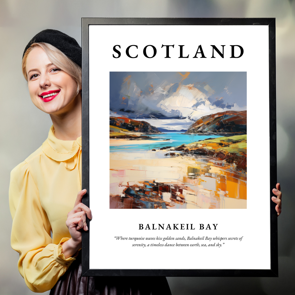 Person holding a poster of Balnakeil Bay