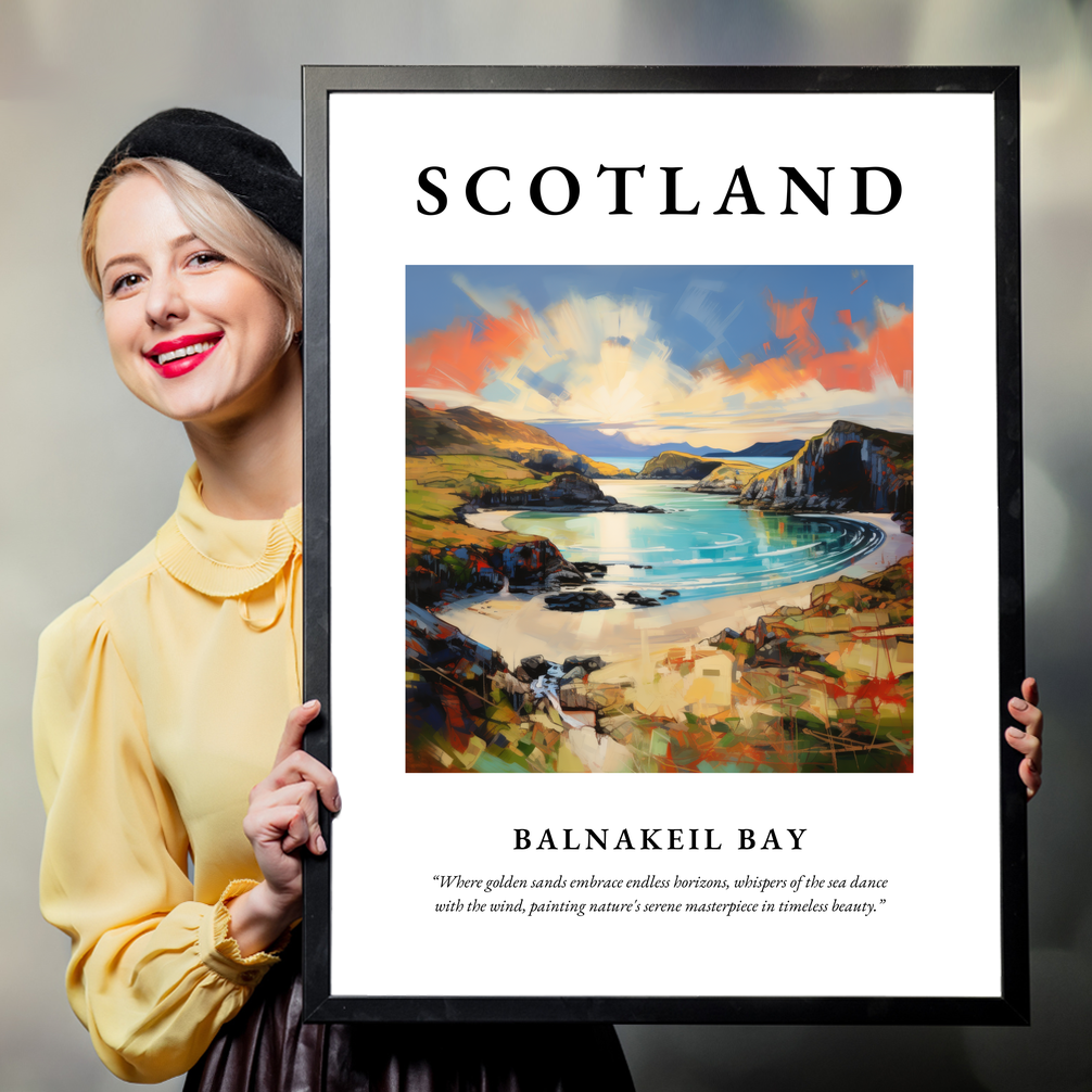 Person holding a poster of Balnakeil Bay