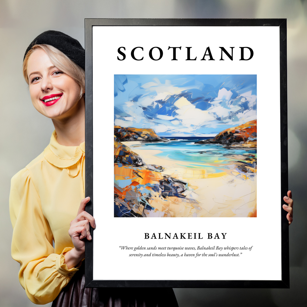 Person holding a poster of Balnakeil Bay